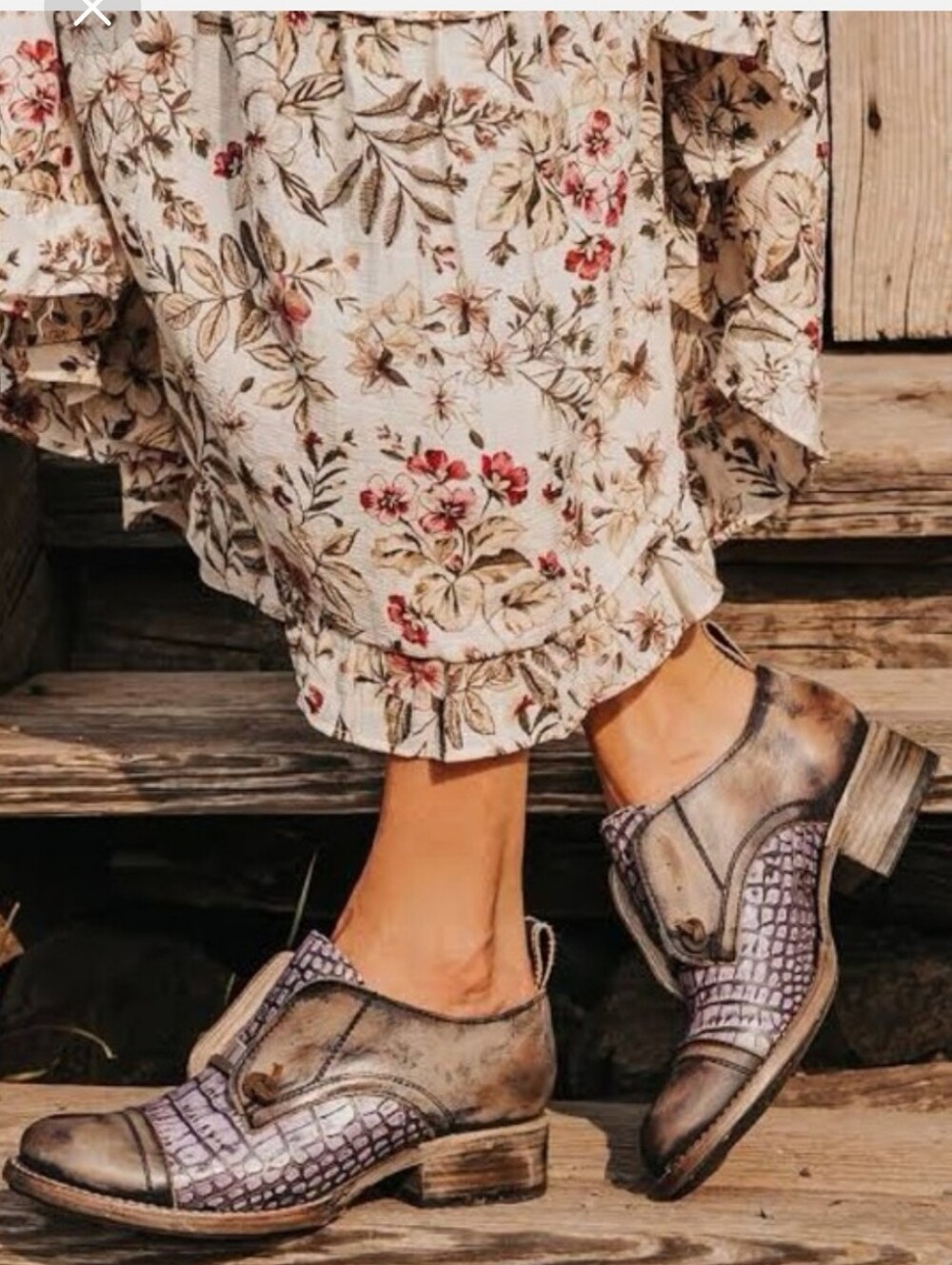 Freebird Mabel  Brown/Purple Croc-Embossed Shoe